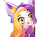 A cute anime character with yellow eyes and cat ears peeking around a corner with a surprised expression.