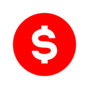 Dollar sign centered inside a solid red circle.