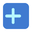 Four blue squares each containing a light blue plus sign arranged in a horizontal row.