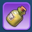 A small glass bottle filled with yellow liquid and sealed with a cork, framed by a purple square.