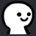 A white, featureless head with black dot eyes and a simple curved smile.