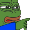 Pepe the Frog with an angry expression pointing his finger to the right.