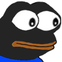 Pepe the Frog character with dark skin and wide, staring eyes.