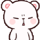 A white cartoon bear with pink cheeks pouting and crossing its arms in an annoyed manner.