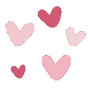 Five pink hearts of varying sizes floating against a black background.