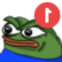 Pepe the frog with a smug expression and a red notification badge icon.