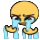 A stylized yellow face with large, flowing blue tears streaming down its cheeks in a dramatic display of sadness.