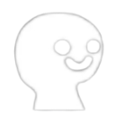 A white, rounded head character with two black dot eyes and a simple curved line for a mouth.