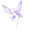 Fairy with wings glowing in a soft purple light.