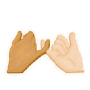 Two hands of different skin tones with pinky fingers hooked together in a promise gesture.