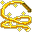 A golden ribbon swirls in a loop surrounded by glowing sparkles against a black background.