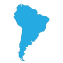 South America continent silhouette in blue on a black background.