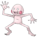Mime Jr with a happy expression waving its hand while standing in a wide, energetic pose.