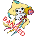 A yellow star-shaped creature holding a heart staff with a large red BANNED stamp across the image.