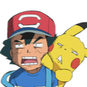 Ash Ketchum and Pikachu looking exasperated and annoyed with wide eyes and open mouths.