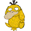 Yellow duck-like creature with a wide-eyed expression frantically clutching its head with both hands.