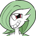 Gardevoir with light green hair and a white face wearing a smug, mischievous smirk.