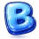 Letter B rendered in a glossy, 3D blue style with bright highlights.