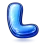 A glossy, 3D blue letter L set against a dark background with red accents.