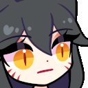 An anime girl with gray hair and yellow eyes blinks slowly with a skeptical expression.