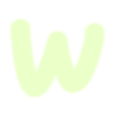A glowing light green letter W with a white outline on a black background.