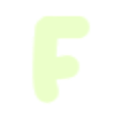 Letter F in a bright neon green color with a white outline against a black background.