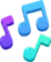 A blue and purple musical note character with a happy, singing face.
