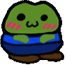 Pepe the frog character standing and urinating on the ground with a blushing expression.