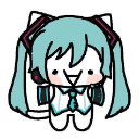 Hatsune Miku as a chibi cat with a wide, happy, derpy smile.