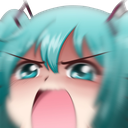 Hatsune Miku with teal hair shouting with an angry, frustrated expression.
