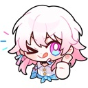 Anime girl with pink hair winking and giving a thumbs up gesture.