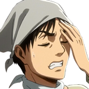 Eren Yeager covering his face with his hand in a gesture of extreme annoyance and frustration.