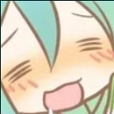 Hatsune Miku with a blushing face and closed eyes expressing shyness.