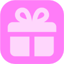 A pink gift box with a bow on top, presented as a flat icon.