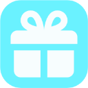 Gift box with a ribbon bow centered on a rounded blue square background.