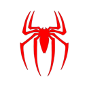 A stylized red spider icon centered on a solid black background.
