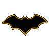 Bat silhouette icon with a gold outline and a sweeping light effect across the black surface.