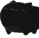 A black cat character rhythmically nodding its head up and down.