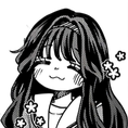 Anime girl with long hair wearing a smug expression with eyes closed and a wavy mouth.
