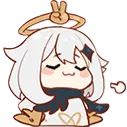 Paimon from Genshin Impact with a smug expression and a peace sign.