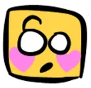 A yellow square face with wide eyes and large pink heart-shaped blushes on its cheeks.