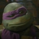 A turtle wearing a purple mask gives a smug, skeptical side-eye look.