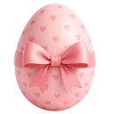 A 3D pink egg decorated with small hearts and tied with a pink ribbon bow.