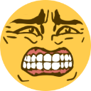 Yellow face with squinted eyes and bared teeth in a strained, pained expression.