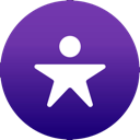 Accessibility symbol featuring a white stylized humanoid figure inside a star shape on a purple circular background.