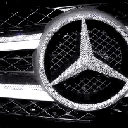A repeating pattern of a silver three-pointed star car emblem on a black background.
