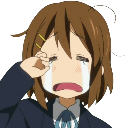 Yui Hirasawa from K-On! crying with tears streaming down her face and mouth wide open in a dramatic expression.