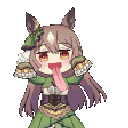 Satono Diamond chibi character with brown hair and green outfit sticking her tongue out playfully.