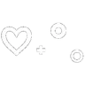 A white heart outline with a small plus sign and two circles floating next to it on a black background.