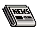 Newspaper icon rendered in a simple black and white pixel art style.